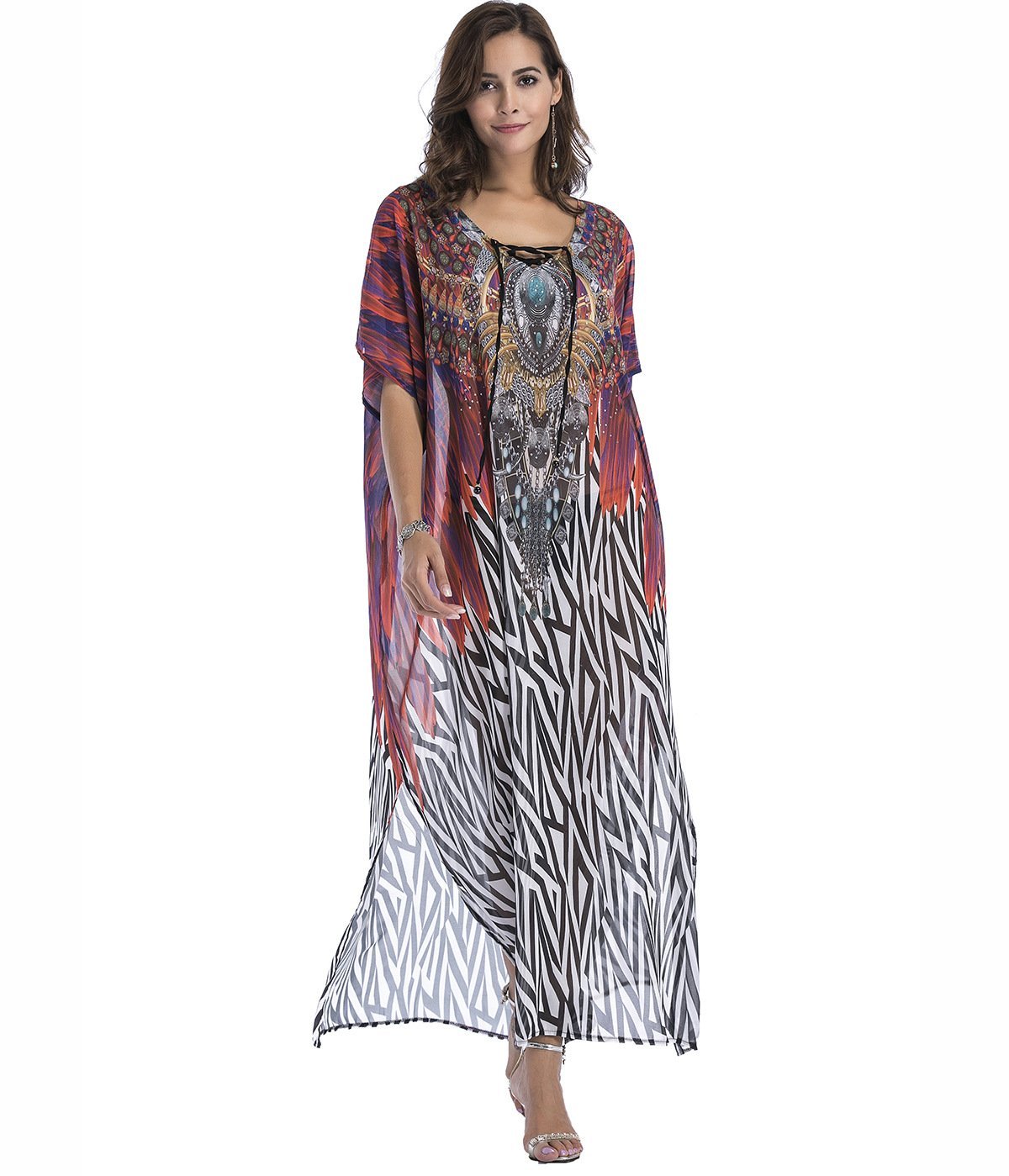 8 Colors Chiffon Beach Bikini Outer Cover Positioning Print Sunscreen Large Size Dress