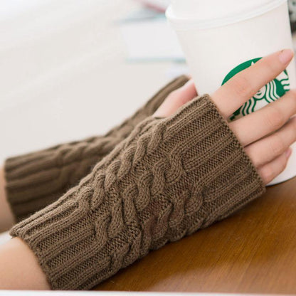 Half Refers To The Warm Knit Typing Women S Thick Wool Half Palm Gloves - 1