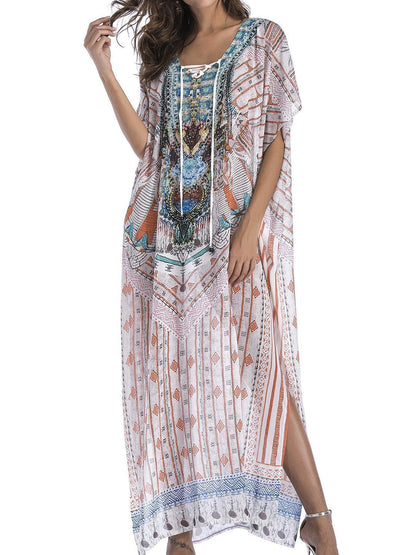 8 Colors Chiffon Beach Bikini Outer Cover Positioning Print Sunscreen Large Size Dress