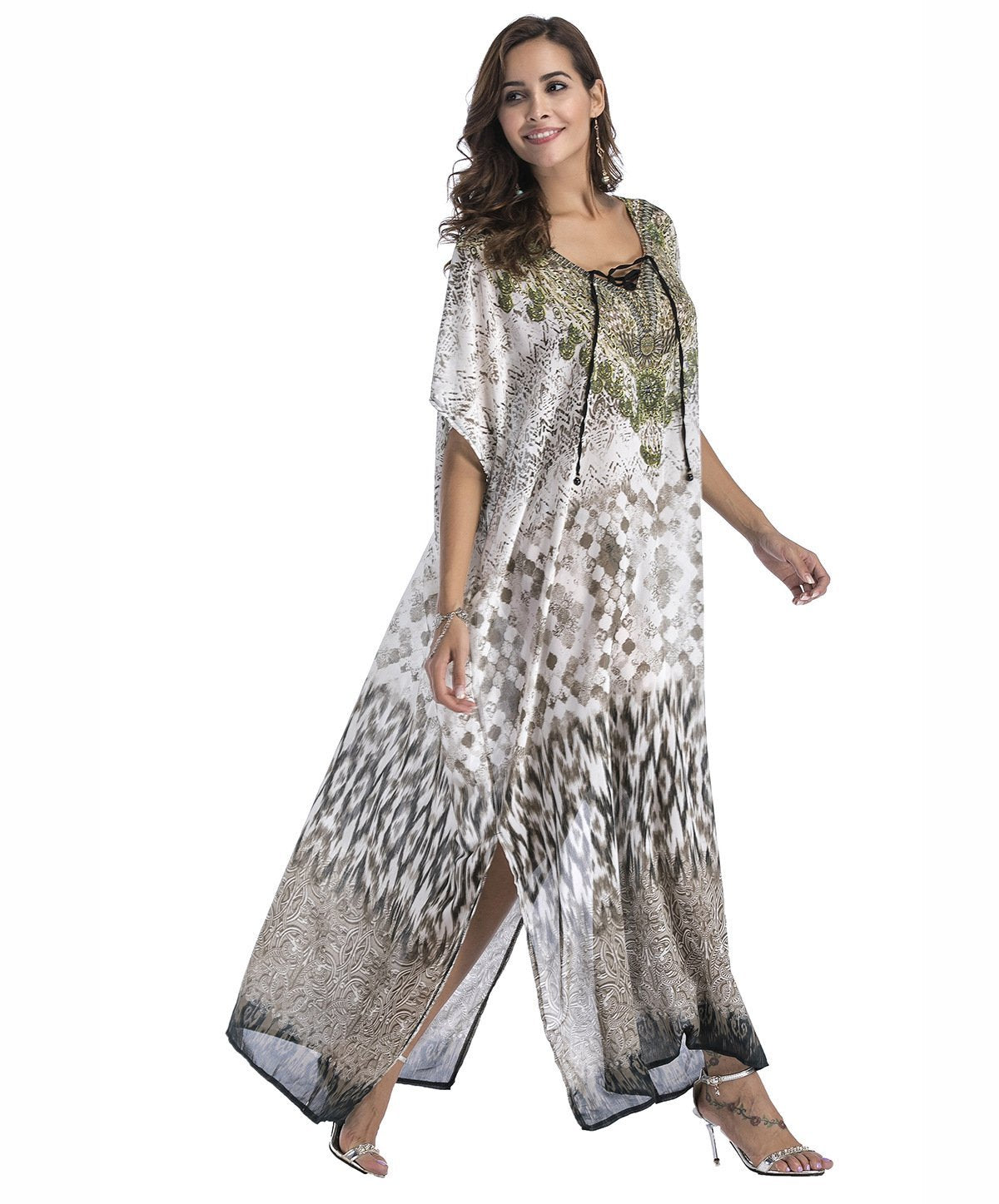 8 Colors Chiffon Beach Bikini Outer Cover Positioning Print Sunscreen Large Size Dress