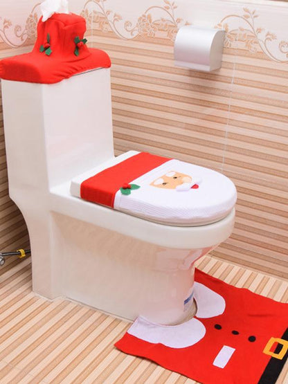 3-Piece Snowman Santa Toilet Seat Cover And Rug Set Christmas Decorations