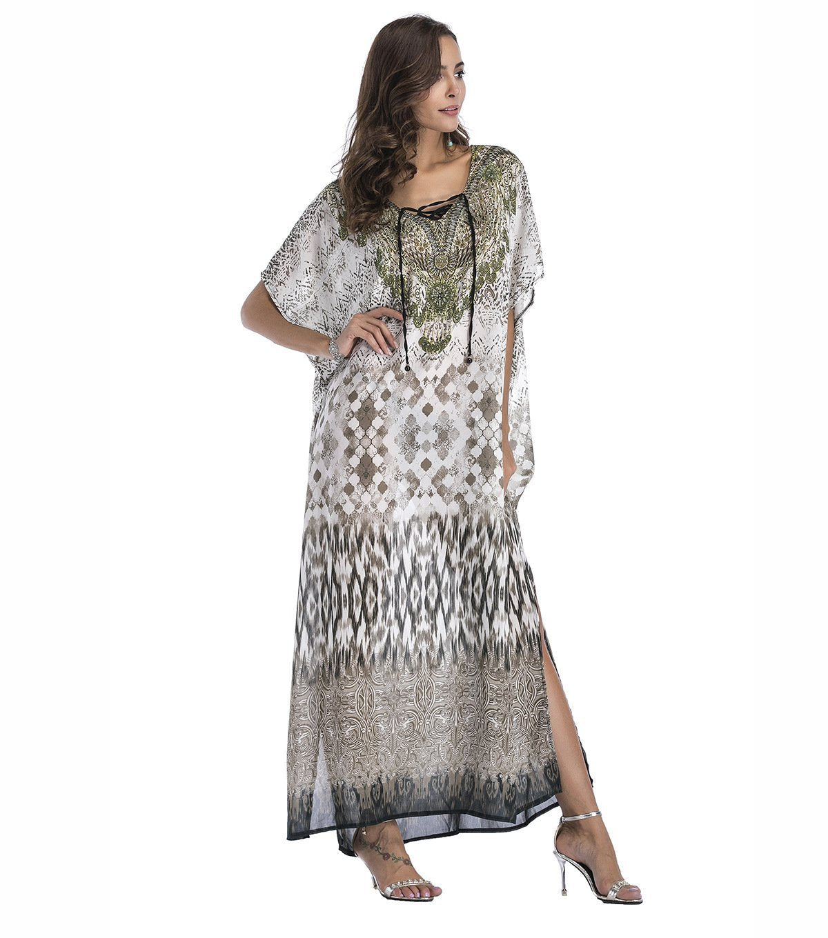 8 Colors Chiffon Beach Bikini Outer Cover Positioning Print Sunscreen Large Size Dress
