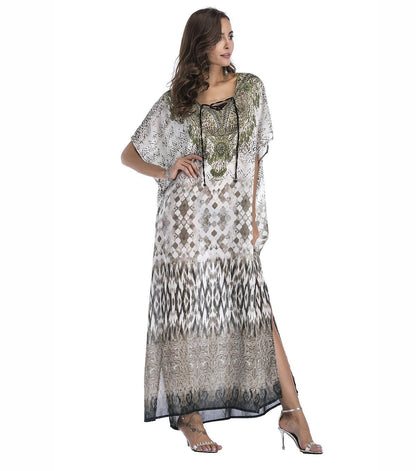8 Colors Chiffon Beach Bikini Outer Cover Positioning Print Sunscreen Large Size Dress