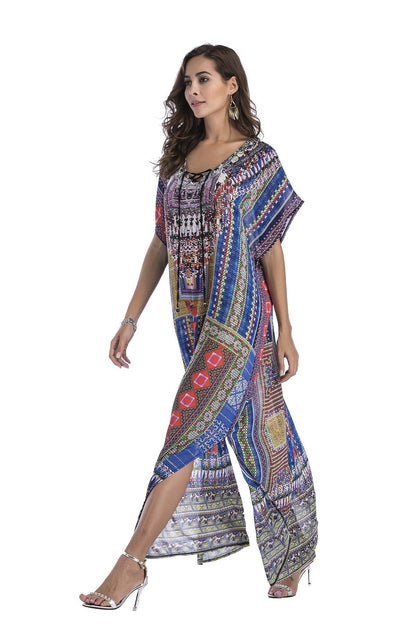 8 Colors Chiffon Beach Bikini Outer Cover Positioning Print Sunscreen Large Size Dress