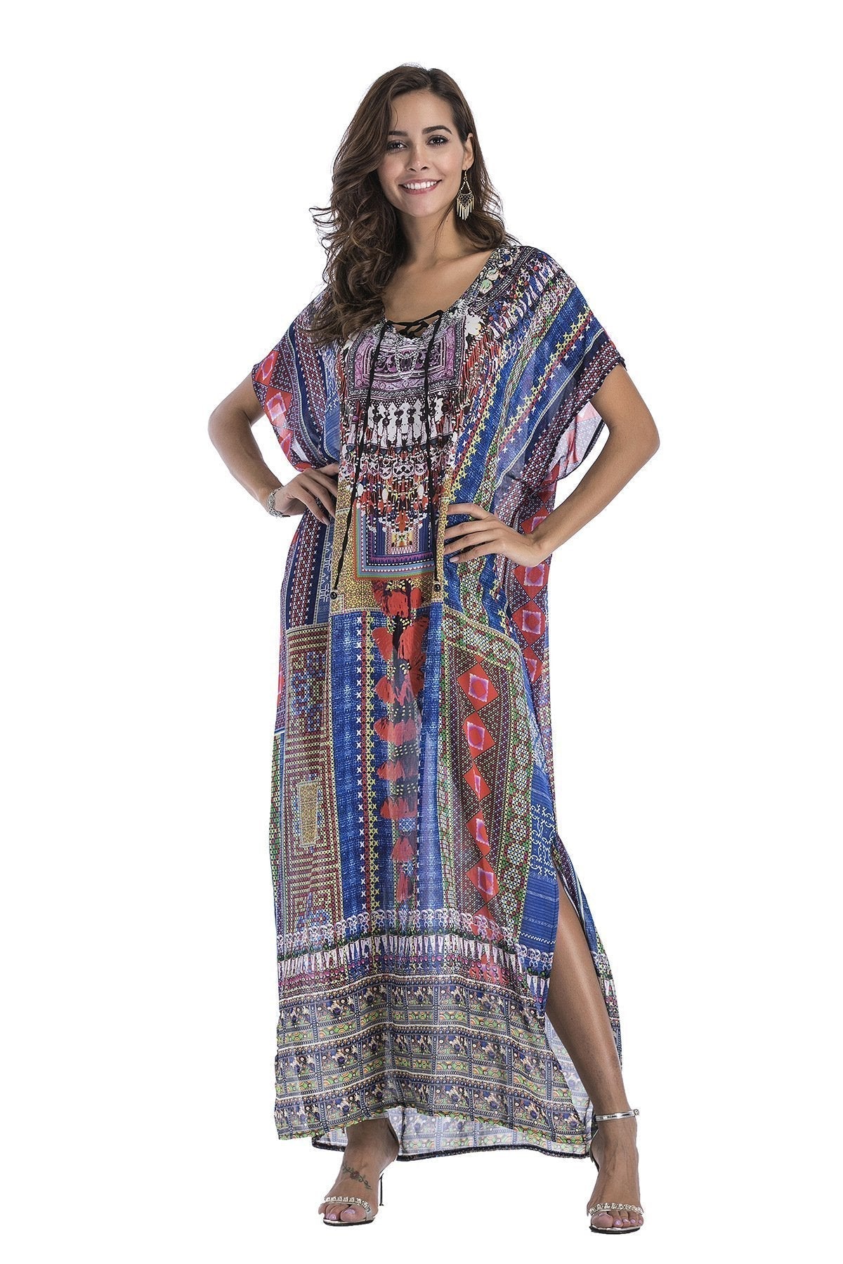 8 Colors Chiffon Beach Bikini Outer Cover Positioning Print Sunscreen Large Size Dress