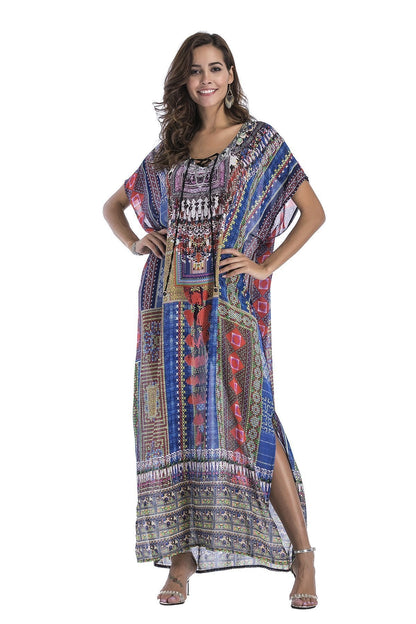 8 Colors Chiffon Beach Bikini Outer Cover Positioning Print Sunscreen Large Size Dress