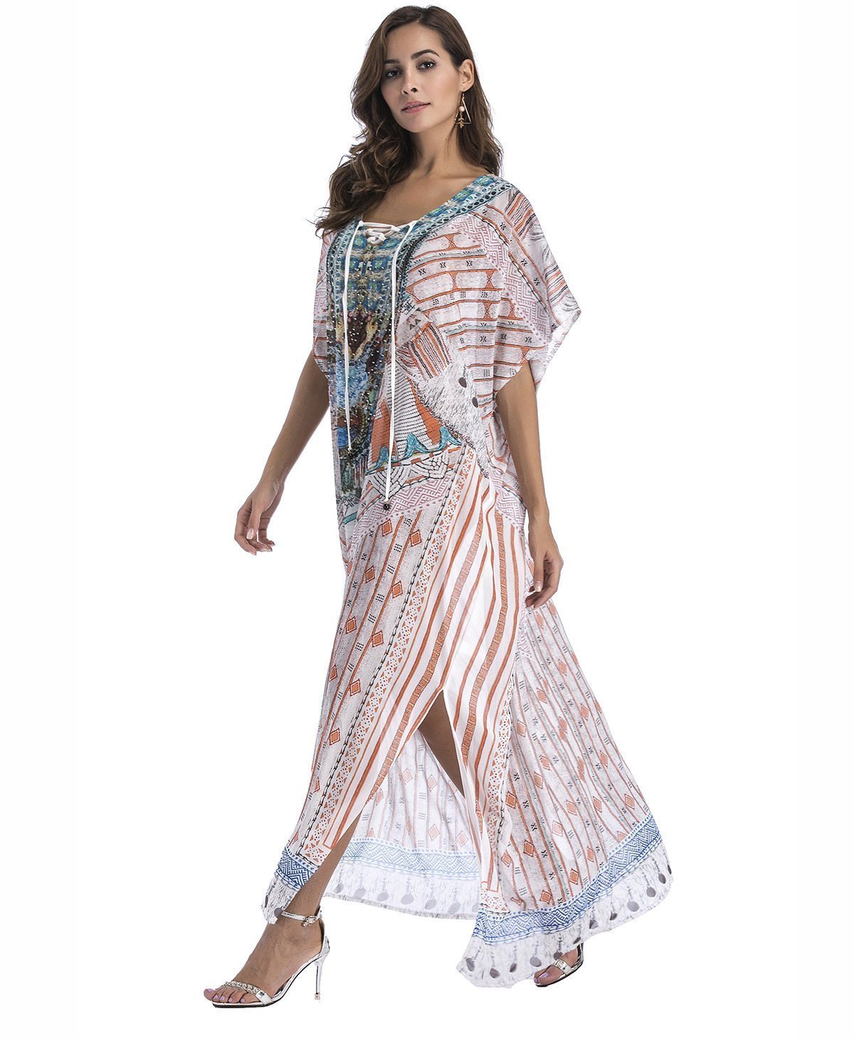 8 Colors Chiffon Beach Bikini Outer Cover Positioning Print Sunscreen Large Size Dress