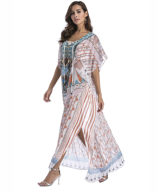 8 Colors Chiffon Beach Bikini Outer Cover Positioning Print Sunscreen Large Size Dress