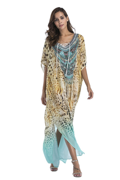8 Colors Chiffon Beach Bikini Outer Cover Positioning Print Sunscreen Large Size Dress