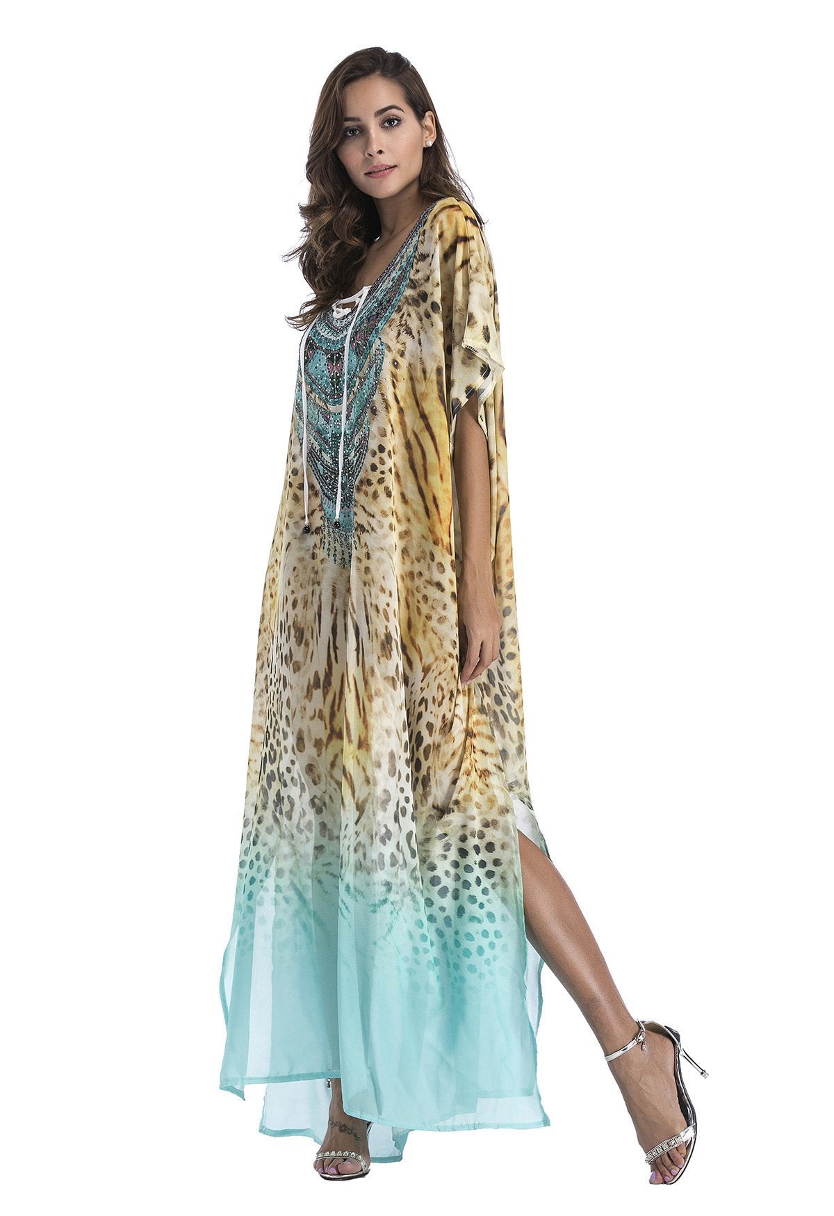 8 Colors Chiffon Beach Bikini Outer Cover Positioning Print Sunscreen Large Size Dress