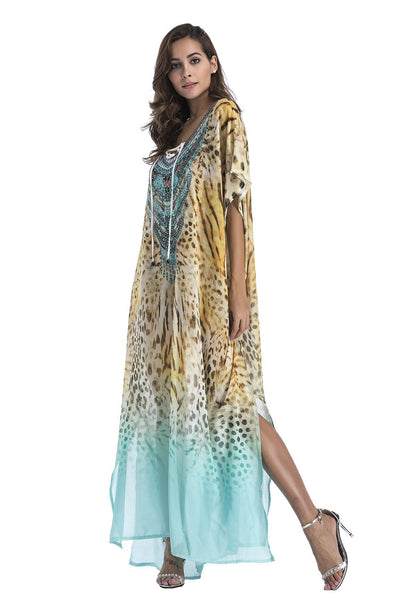 8 Colors Chiffon Beach Bikini Outer Cover Positioning Print Sunscreen Large Size Dress