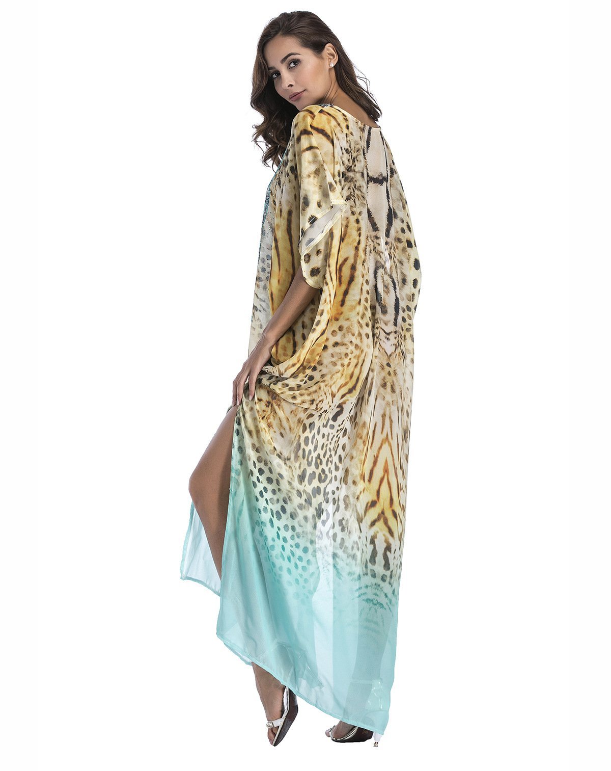 8 Colors Chiffon Beach Bikini Outer Cover Positioning Print Sunscreen Large Size Dress