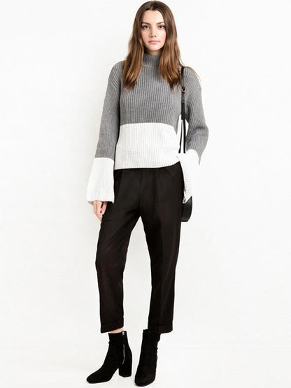 Simple Split-Joint Flared Sleeves Sweater Tops