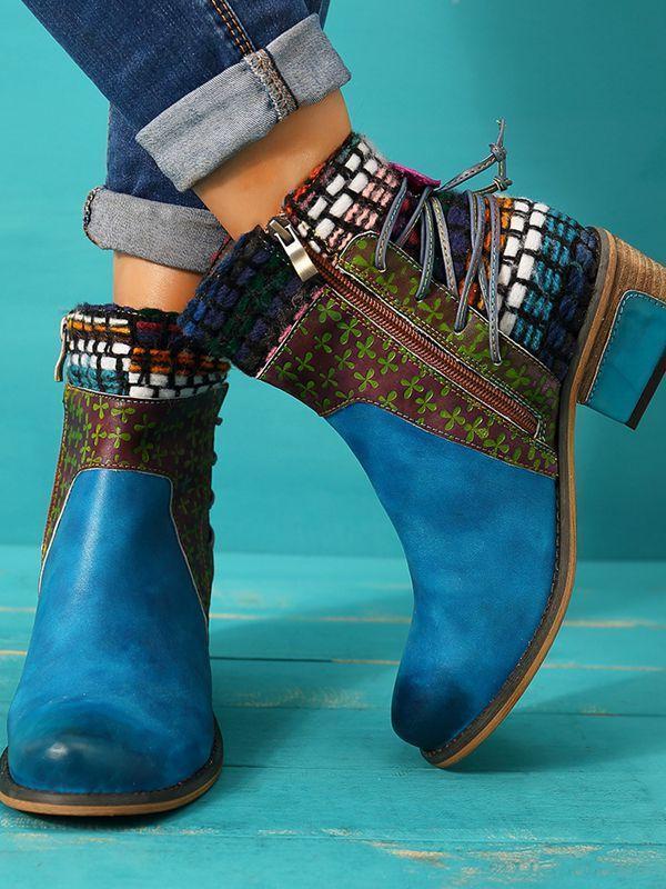 National Wind Round Toe Ankle Heels Shoes Mid-Heel Boots