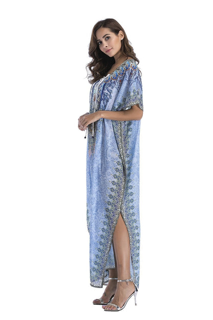 8 Colors Chiffon Beach Bikini Outer Cover Positioning Print Sunscreen Large Size Dress