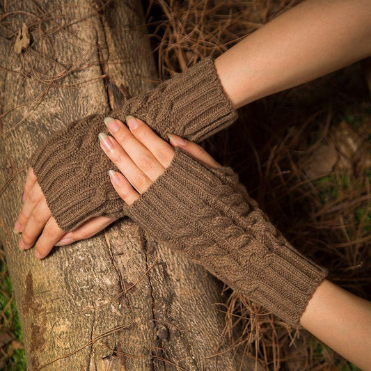 Half Refers To The Warm Knit Typing Women S Thick Wool Half Palm Gloves - 1