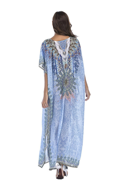 8 Colors Chiffon Beach Bikini Outer Cover Positioning Print Sunscreen Large Size Dress