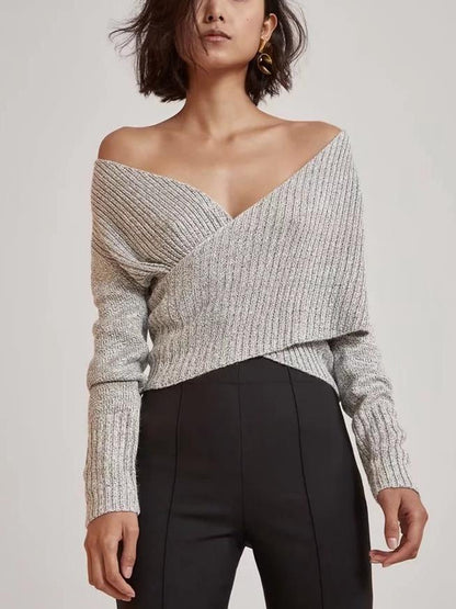 Autumn Sexy Cross V-Neck Sweater