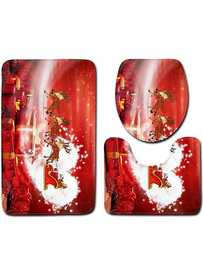 Christmas Snowman Pattern Three-Piece Bathroom Carpet