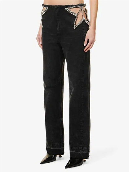 Nicolette Waist Cutout Rhinestone-Embellished Jeans