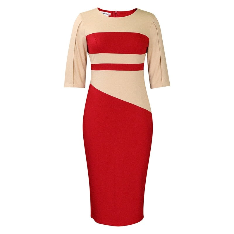 Plus Size OL Split Sleeve Colorblocking Hipster Dress