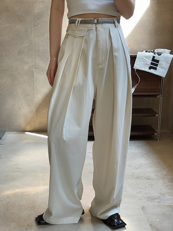 Original Simple Casual Loose Wide Legs Pleated Solid Color Pants