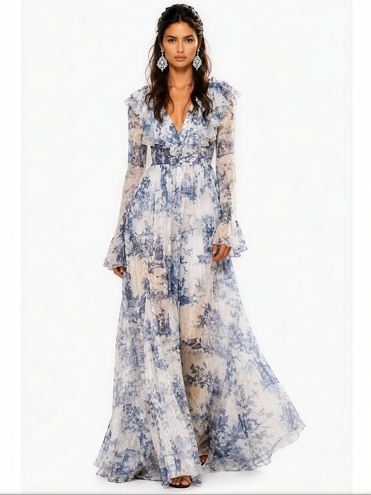 Adeline Elegant Printed Chiffon Maxi Dress