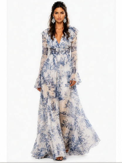 Adeline Elegant Printed Chiffon Maxi Dress