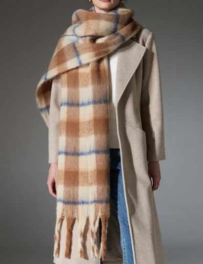 Trendy Winter Tassel Plaid Shawl Soft Scarf