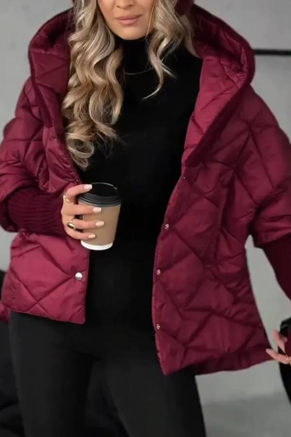 Women Hooded Patchwork Knitted Sleeves Casual Cotton Jacket