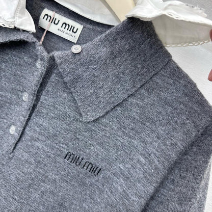 Miu Cashmere Polo Slate Gray Wool 350385