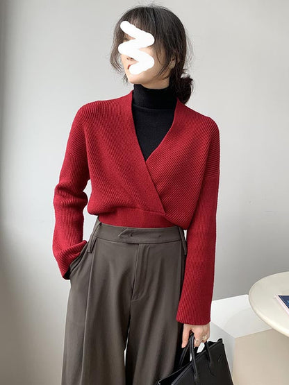 Stylish 6 Colors Knitting V-Neck Asymmetric Sweater
