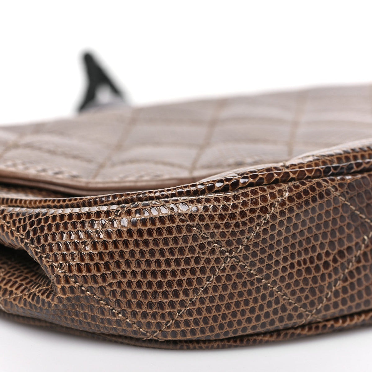 Lizard Quilted Rope Half Moon Clutch Dark Brown