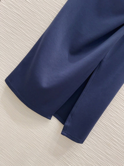 Celine 25 Twisted Waist Dress Navy Blue Cotton