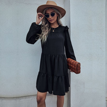 Long Sleeve Black Loose Hepburn Style Dress