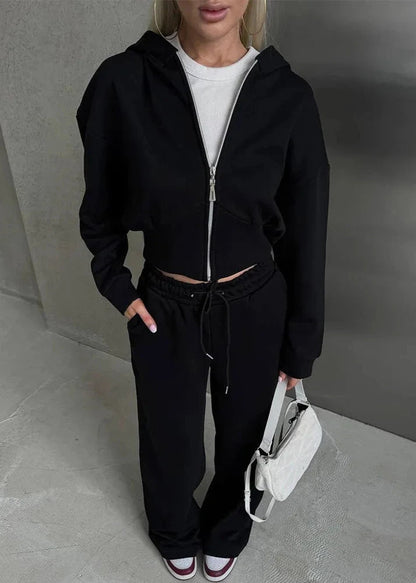 Cropped Hoodie and Jogger Set Soft Breathable Fabric