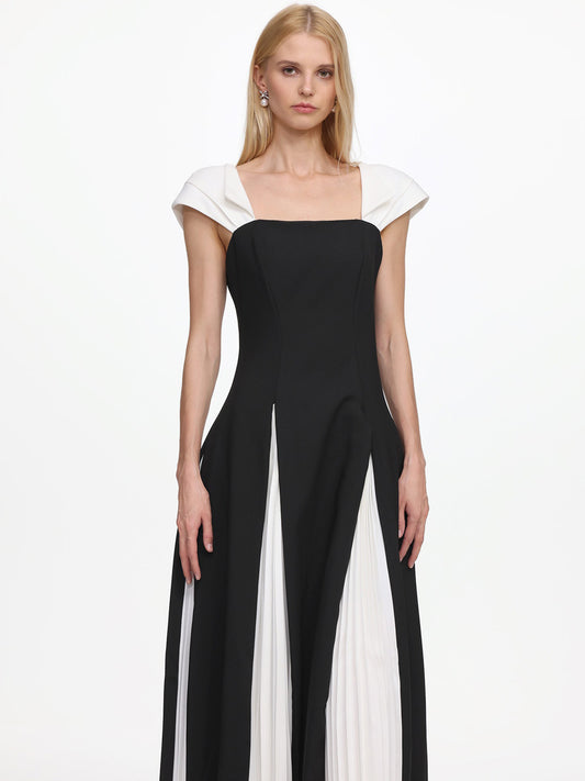 Mila Classic Tailored Short Sleeve Pleated Woven Maxi Dress