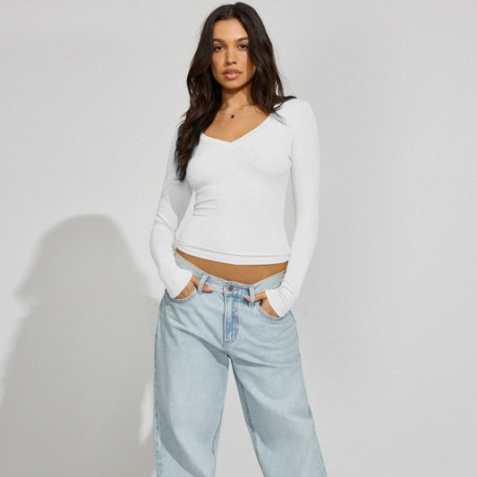 Short Fit V-Neck Solid Color T-Shirt
