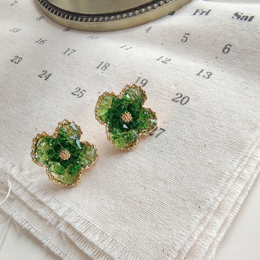 Earwish - Green Sparkling Floral Earrings - Delicate &amp; Chic