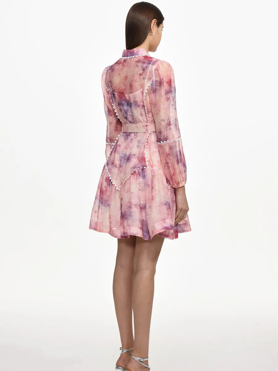 Hazel Flowy Long Sleeve Floral Print Woven Mini Dress