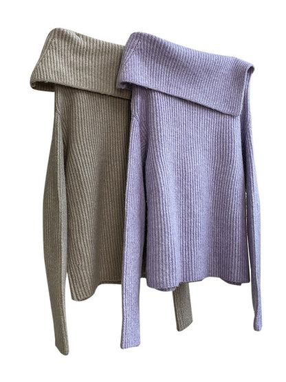 Casual Loose Long Sleeves Solid Color Lapel Sweater Tops
