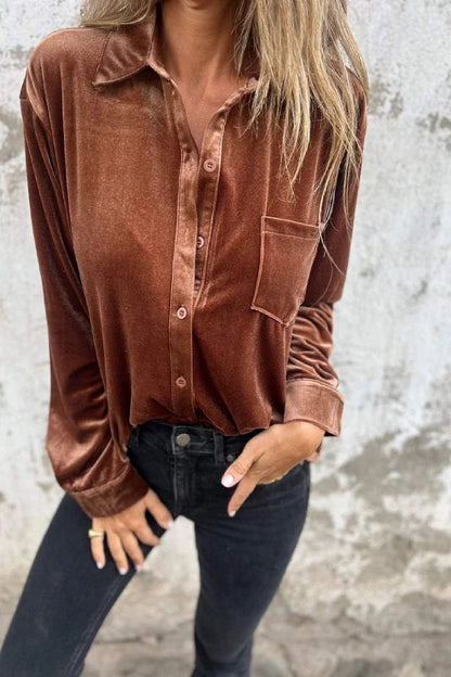 Women's Fashion Gold Velvet Lapel Shirt