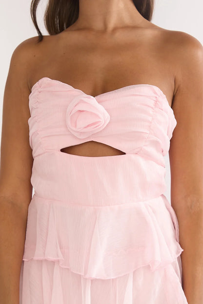 Janelia Layered Frill Maxi Dress Pink