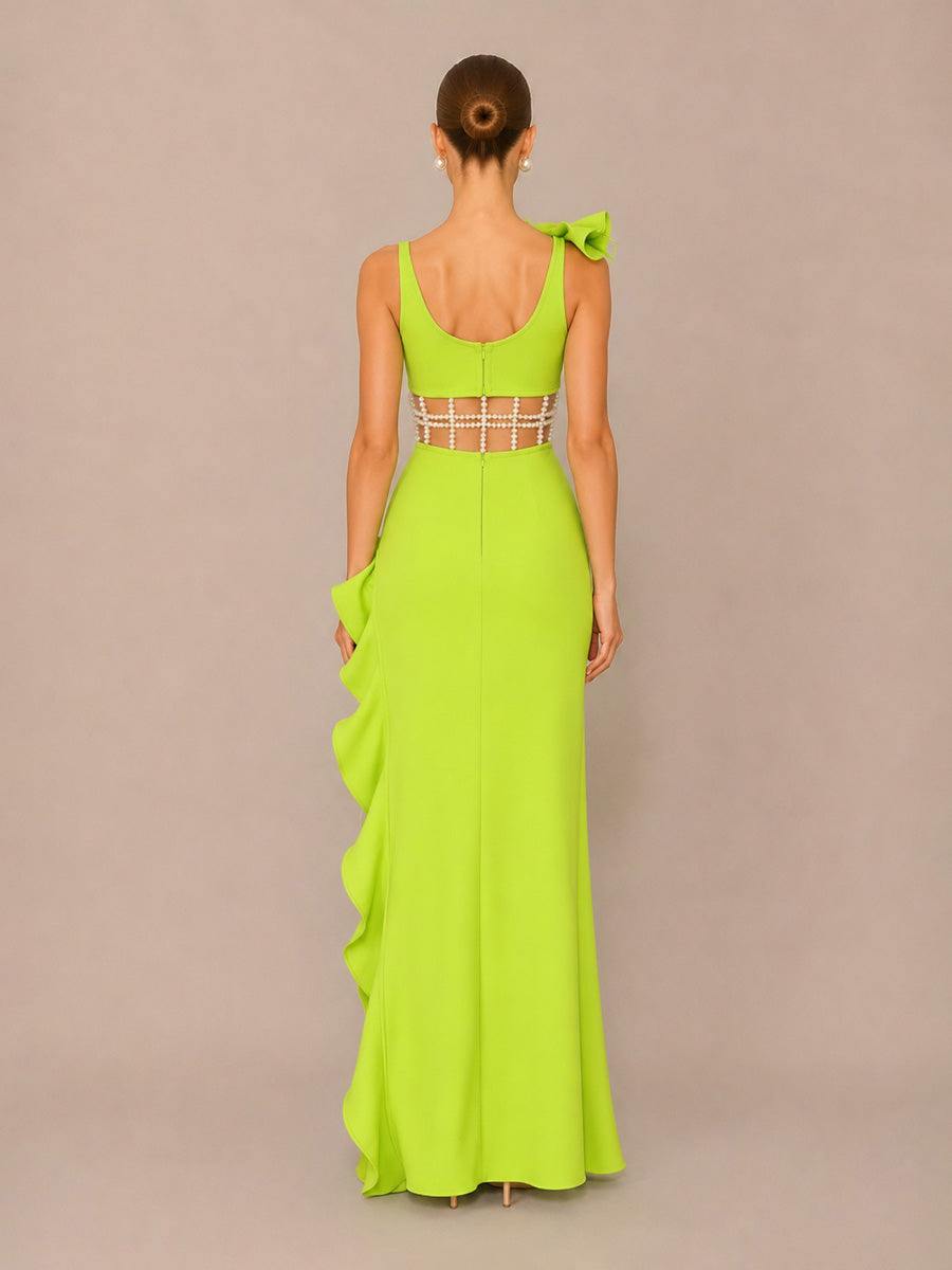 Neva Openwork Maxi Dress with Ruffles and Pearl Details