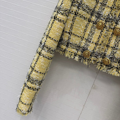 Balmain 26s Plaid Tweed Jacket Yellow Black Tweed 346061