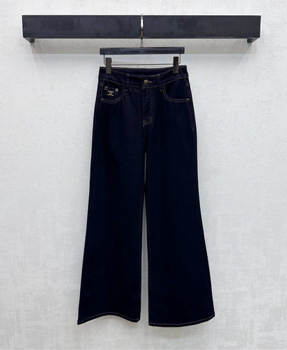 Celine Logo Straight-Leg Jeans Dark Blue Polyester Cotton 351743