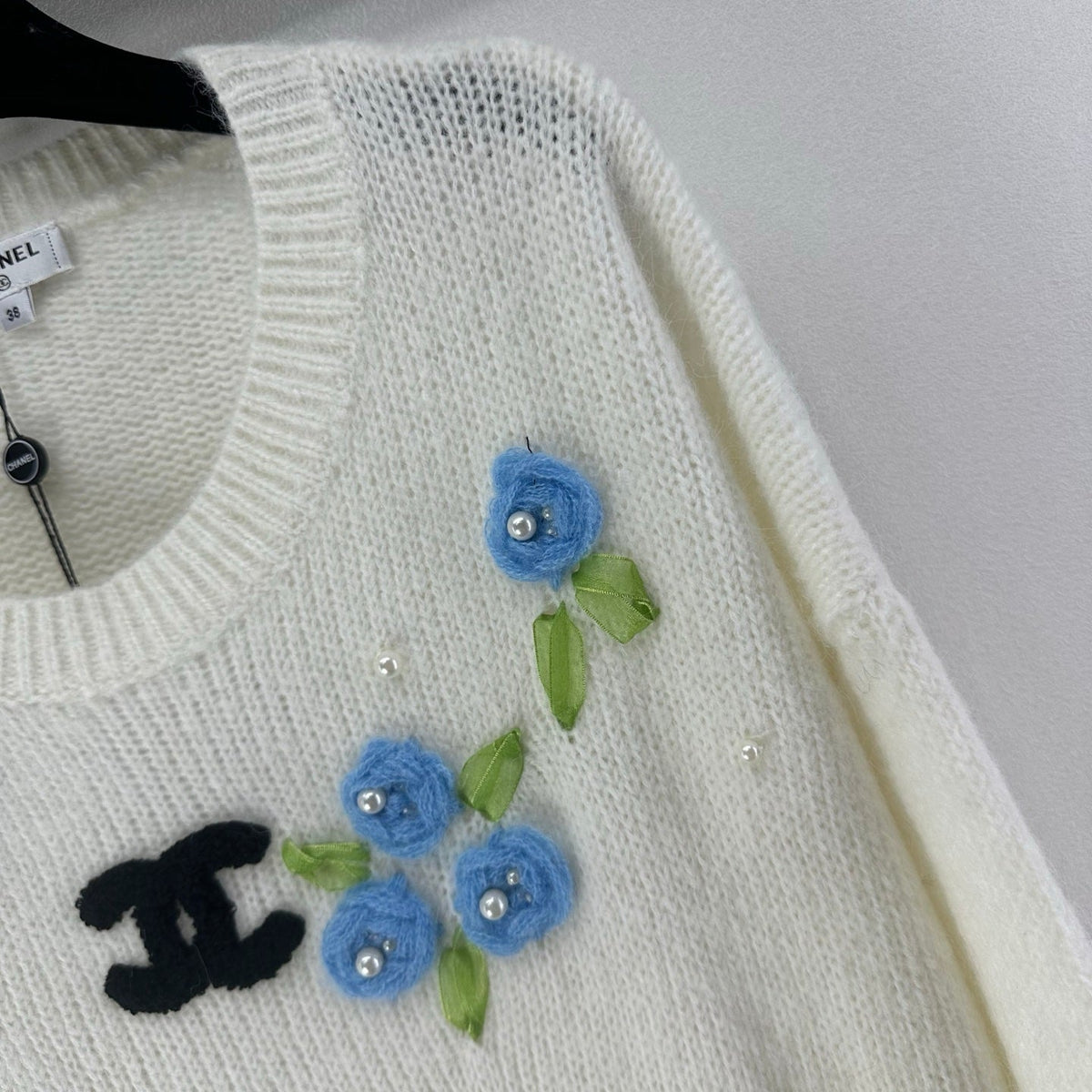CC Floral Long-Sleeved Sweater White Wool Nylon 345973