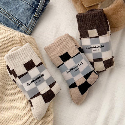 Color Block Plaid Thicken Warm Winter Socks
