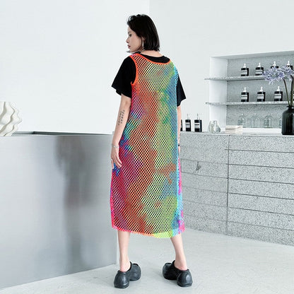 Rainbow Color Block Two Piece Loose A Line Dress