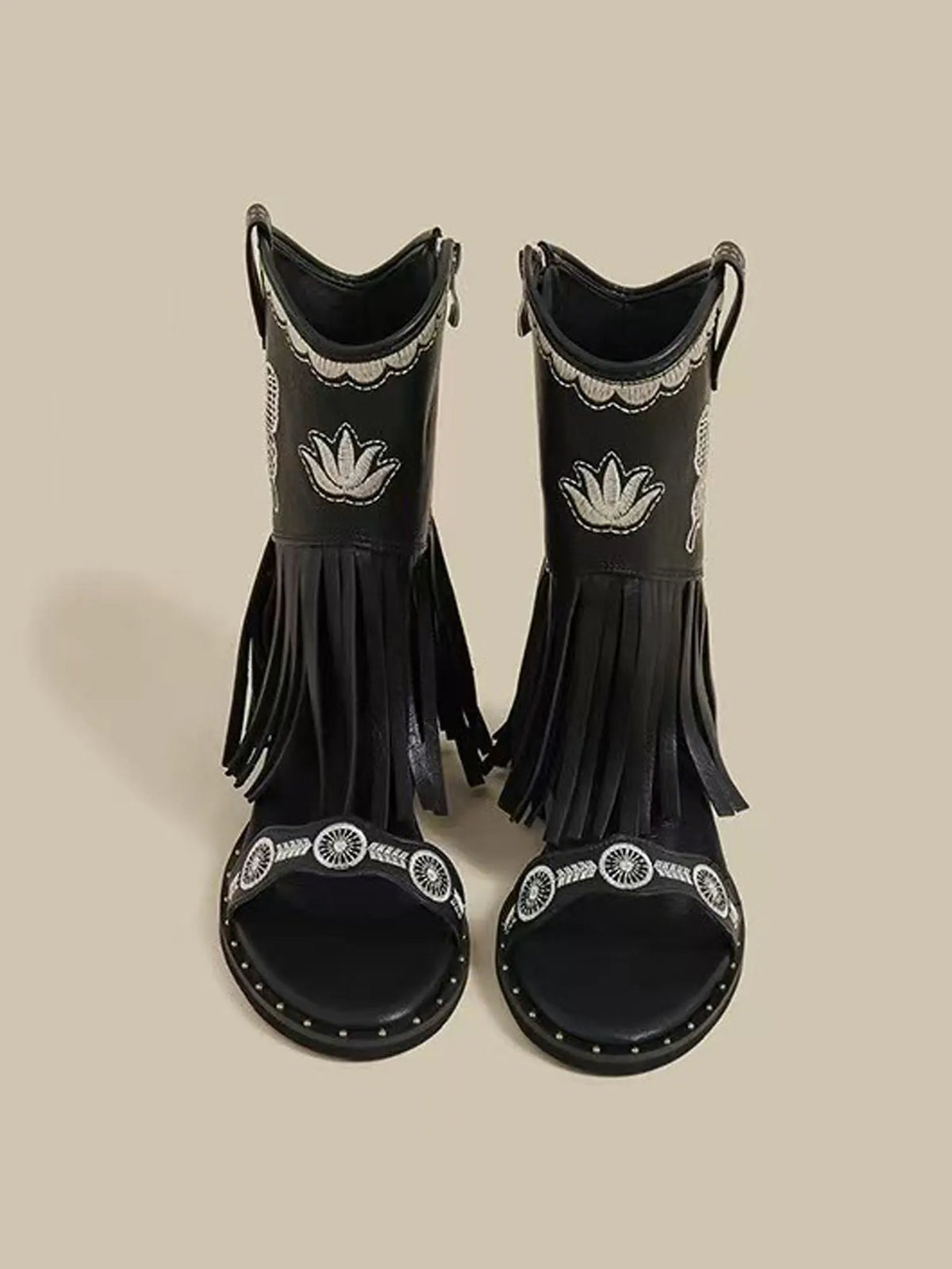 Vivienne Embroidered Butterfly Peep-Toe Booties with Tassels